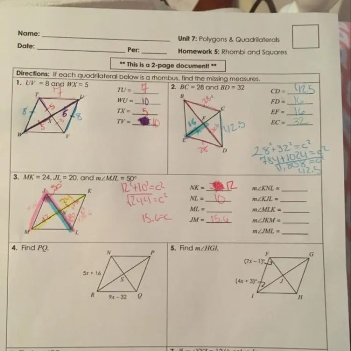 Polygons quadrilaterals homework